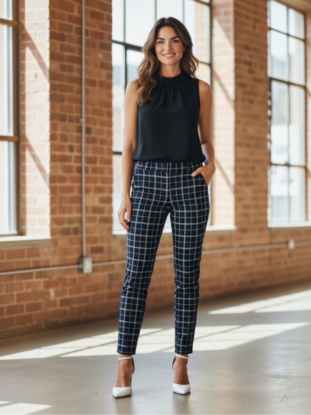 OLD NAVY Womens dress pants pixie Sz 10 black white print Mid Rise #269